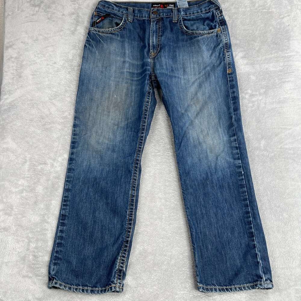 Ariat M3 Loose Straight FR Jeans 38x32 Blue Men Flame Resistant Workwear Denim